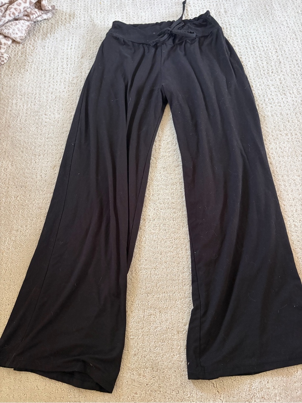 Black Wide-Leg Womens Lounge Pants - Drawstring Waist